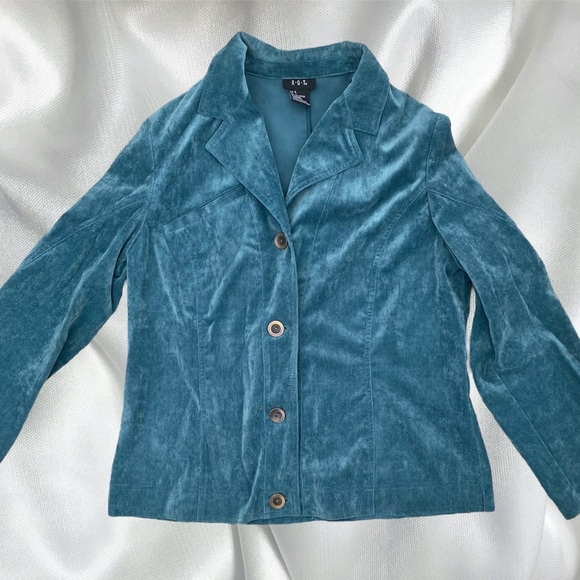 Y2k teal blue corduroy button up collared coat - Picture 1 of 5